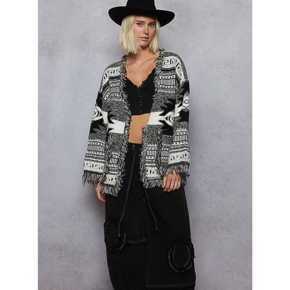 Pol Large Black Multi Aztec Cardigan